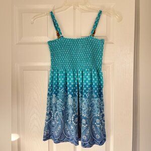 Y2K VINTAGE VTG BOHO WOMEN NEXT ERA BLUE BEAD TANK TOP STRETCH ADJUSTABLE STRAPS